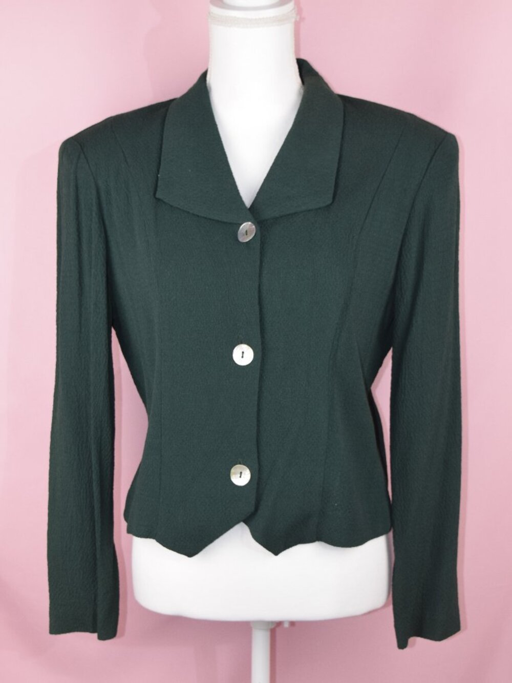 Just In Thyme Vintage Forest Green Textured Button-Front Blouse | Size 10
